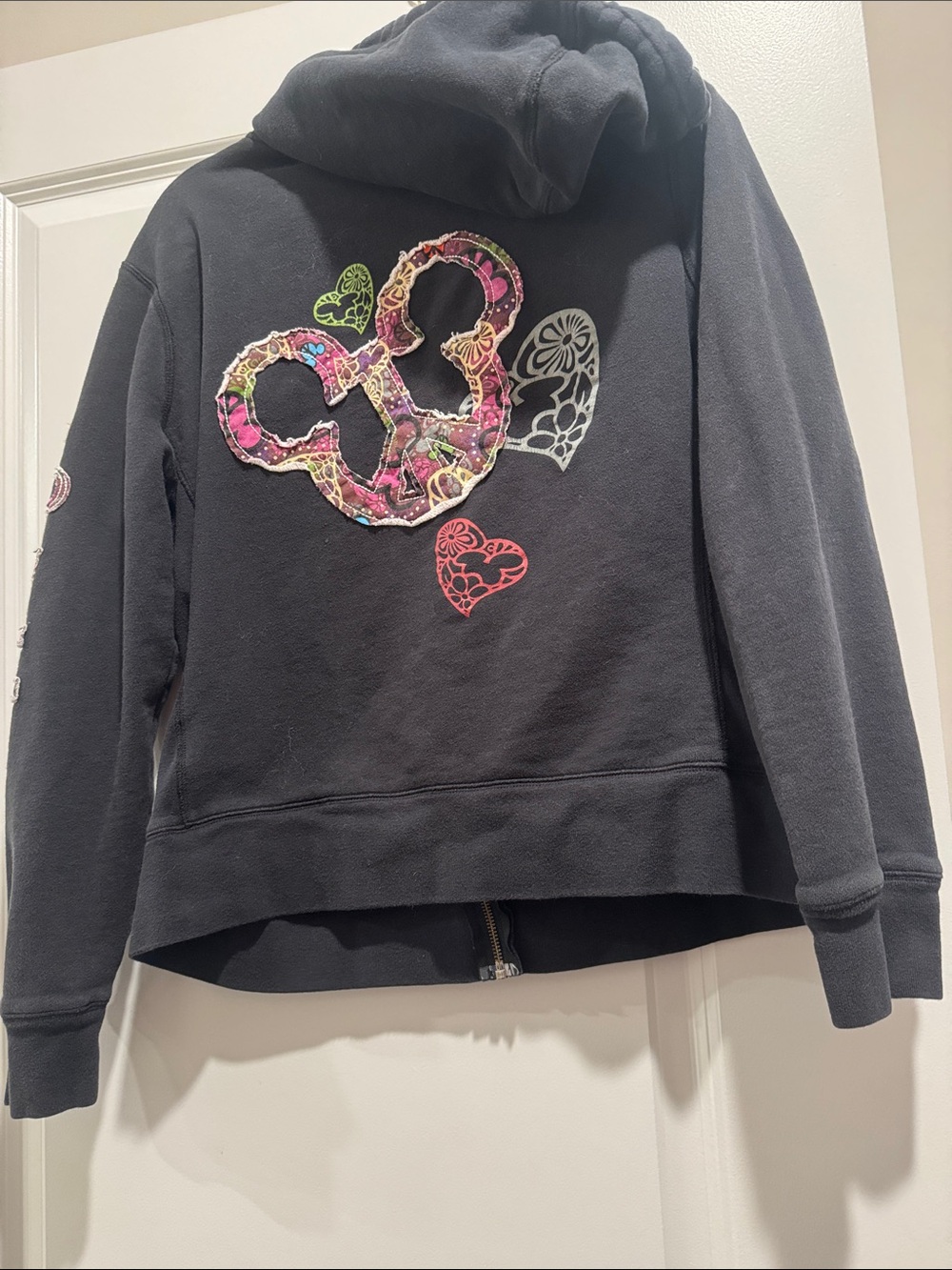 Disney Black Zip-Up Hoodie with Floral Heart & Sleeve Appliqué - Picture 6 of 7